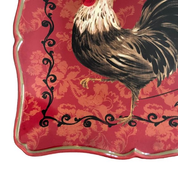 Certified International Pamela Gladding Square Platter Red Rooster 12" Farmhouse - Picture 4 of 10